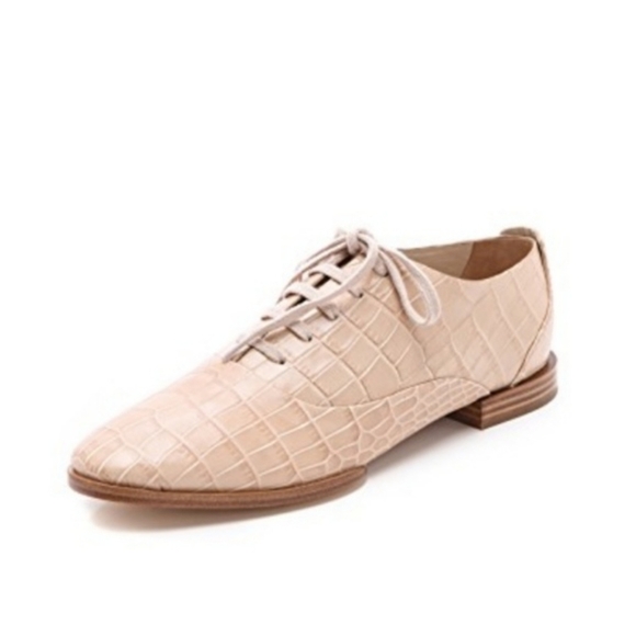 Alexander Wang Beige Croc Embossed Leather Ingrid Lace Up Oxfords - Picture 2 of 11